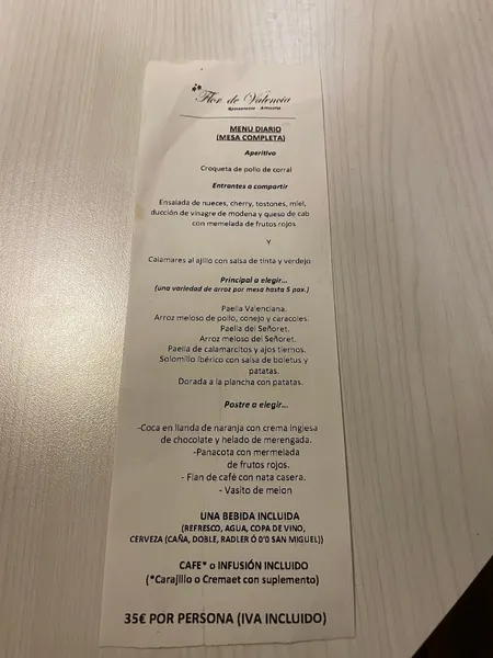menu 0 of Restaurante Flor de Valencia | Arrocería