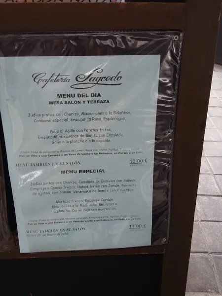 menu 1 of Cafetería Sagredo