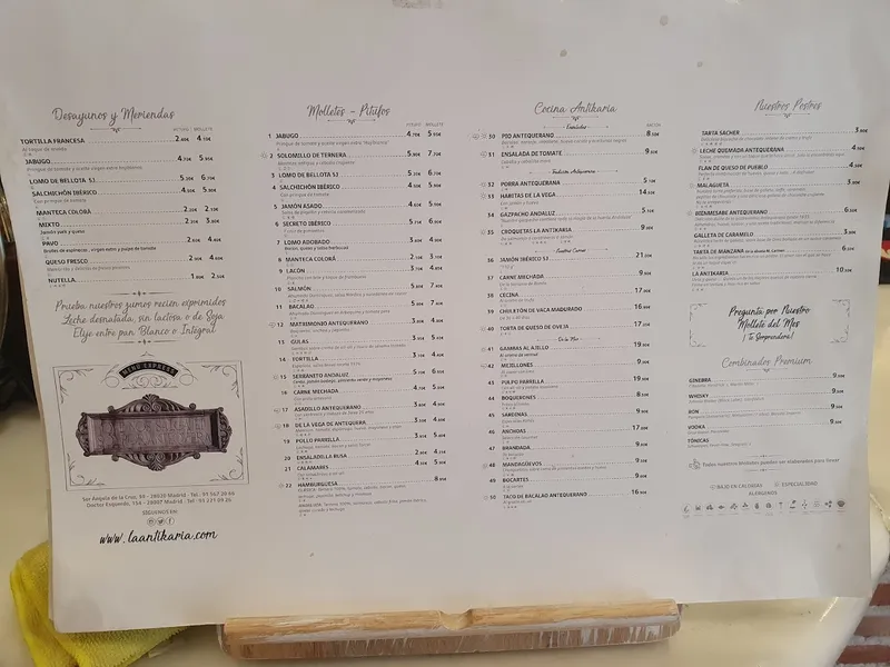 menu 0 of La Antikaria