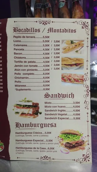 menu 1 of Bar Restaurante Jema