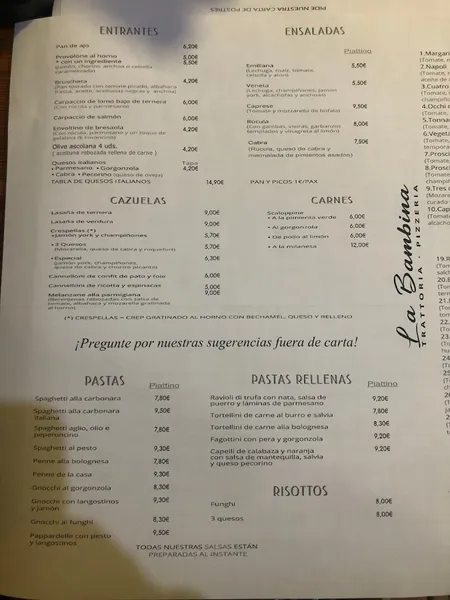 menu 2 of Restaurante La Bambina