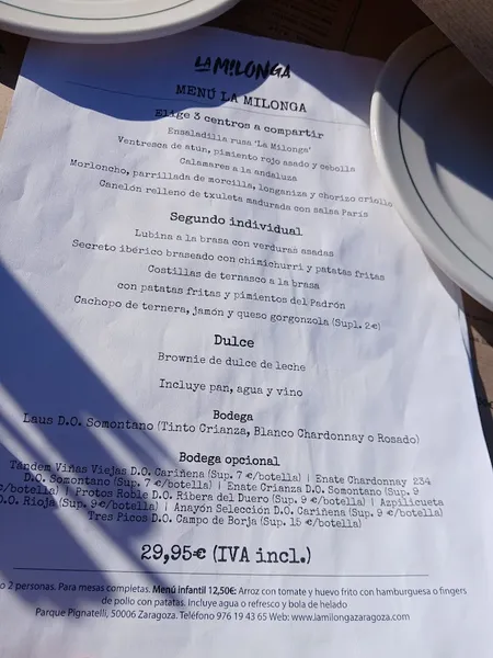 menu 1 of La Milonga Chill & Grill