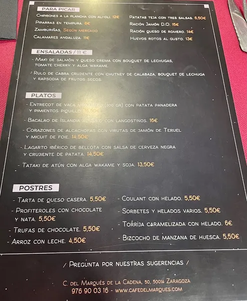 menu 0 of Café del Marqués