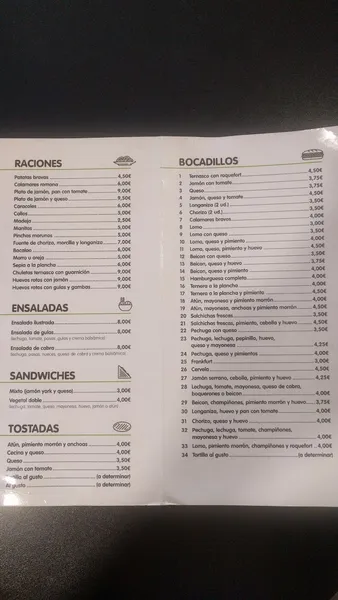 menu 0 of Bar La Bolera