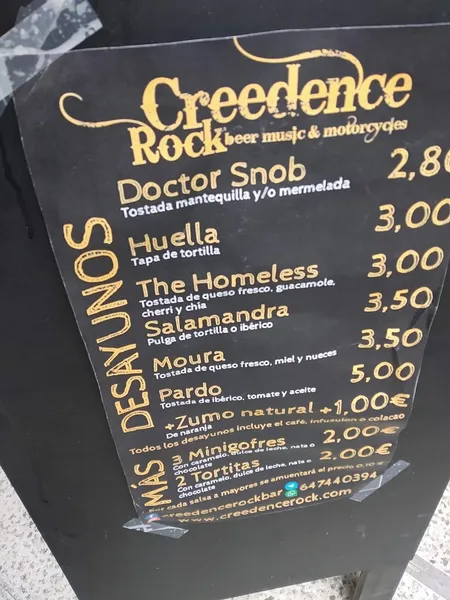 menu 0 of Creedence Rock Bar