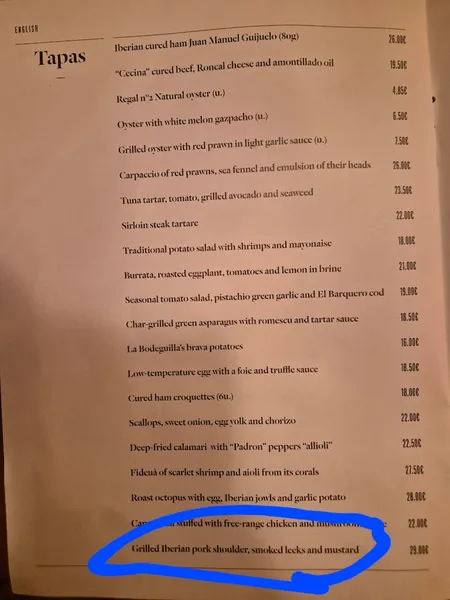 menu 2 of La Bodeguilla