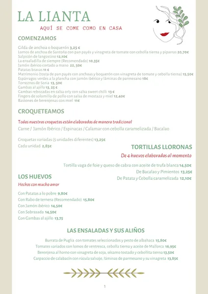 menu 0 of La Lianta