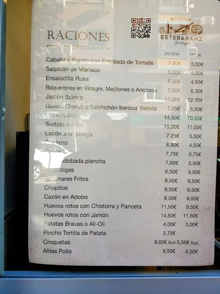 menu 1 of Bodega Estebaranz