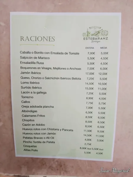 menu 2 of Bodega Estebaranz