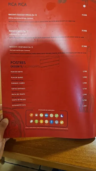 menu 1 of O'Rincón da Terra