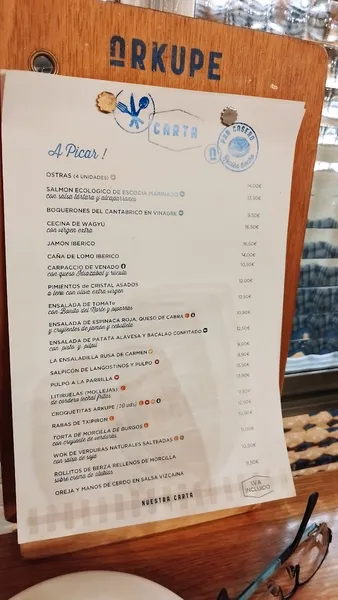 menu 1 of Restaurante Arkupe