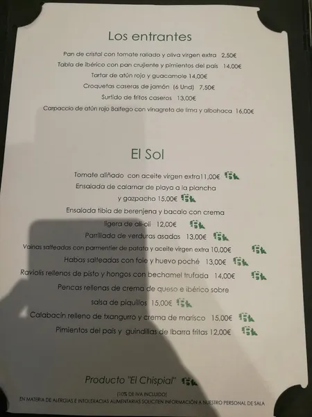 menu 1 of El Chispial
