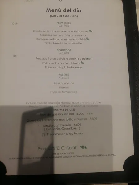 menu 2 of El Chispial