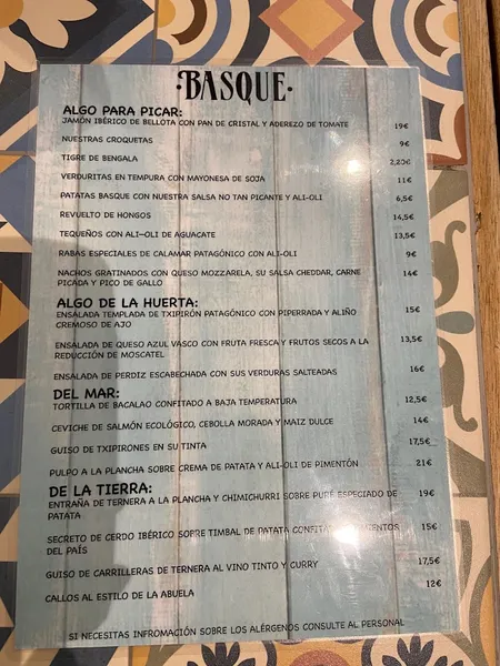 menu 0 of Basque Vitoria Gastrobar