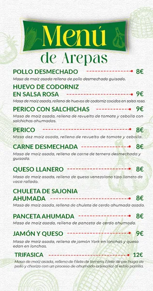 menu 0 of Arepera Doña Pastora