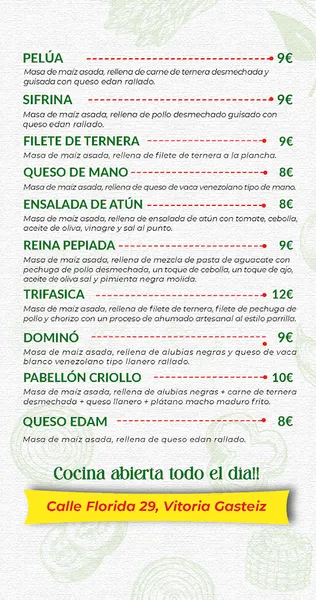 menu 1 of Arepera Doña Pastora