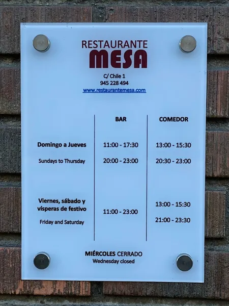 menu 0 of Restaurante "Mesa"