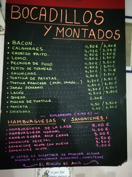 menu 1 of El Rincón De ANA