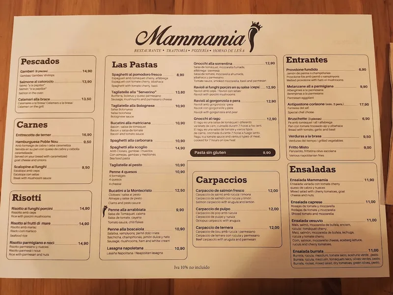 menu 0 of Mammamia