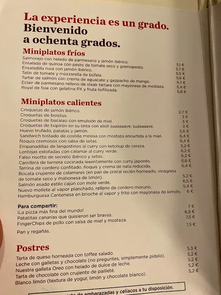 menu 0 of Ochenta Grados Malasaña