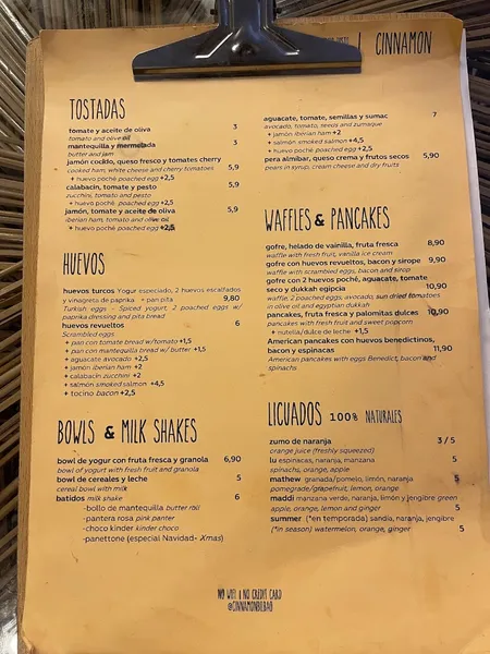 menu 0 of CINNAMON coffelab & urban food