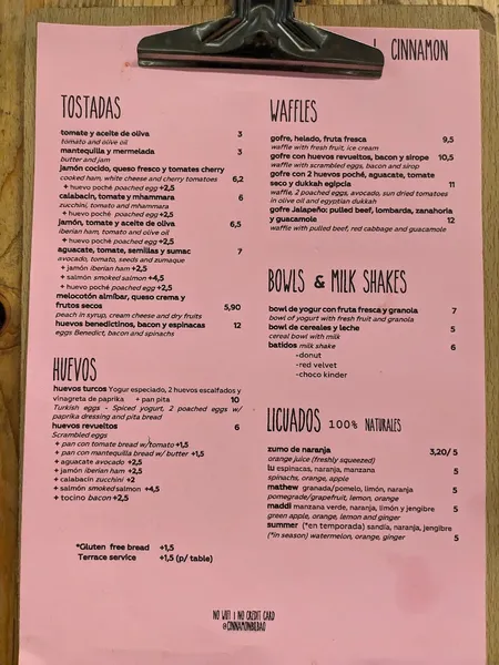 menu 1 of CINNAMON coffelab & urban food