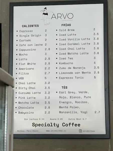 menu 0 of ARVO Coffee & Plants