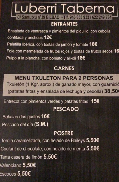 menu 1 of Luberri Taberna