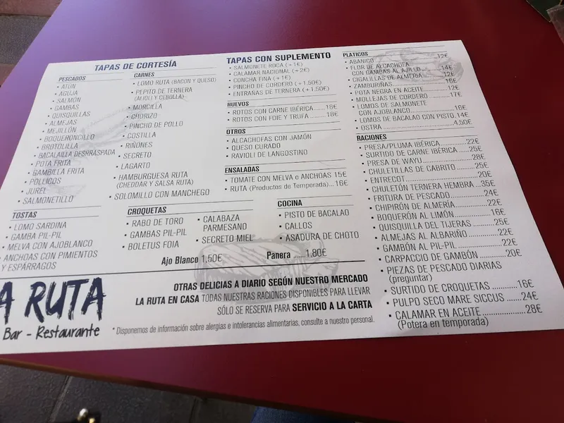 menu 2 of Bar la ruta carretera ronda