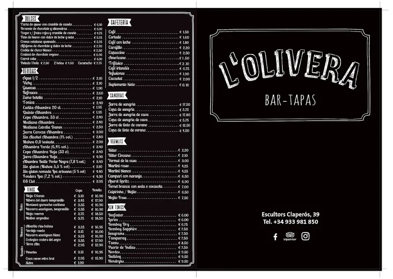 menu 1 of L'Olivera