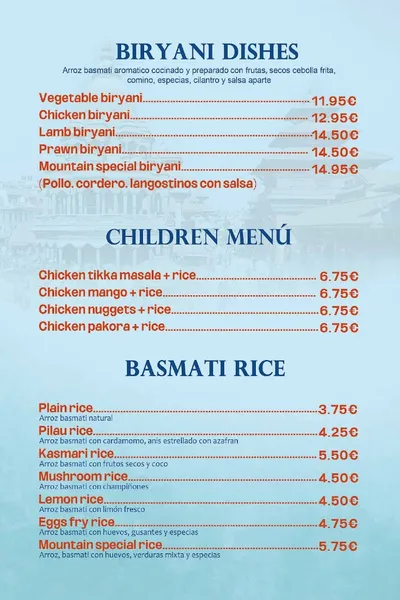 menu 0 of Restaurante Mountain Tandoori