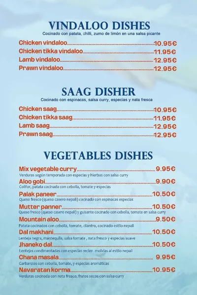 menu 2 of Restaurante Mountain Tandoori
