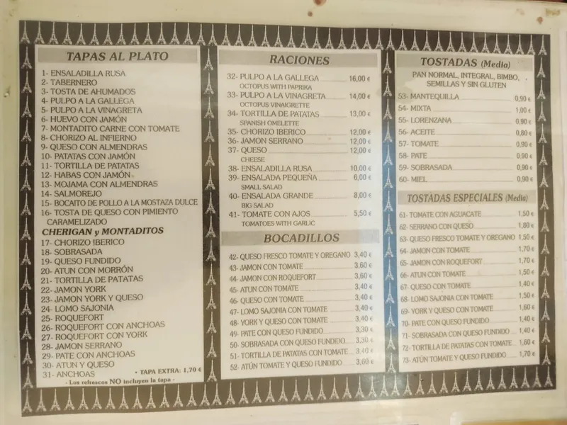 menu 0 of Café París