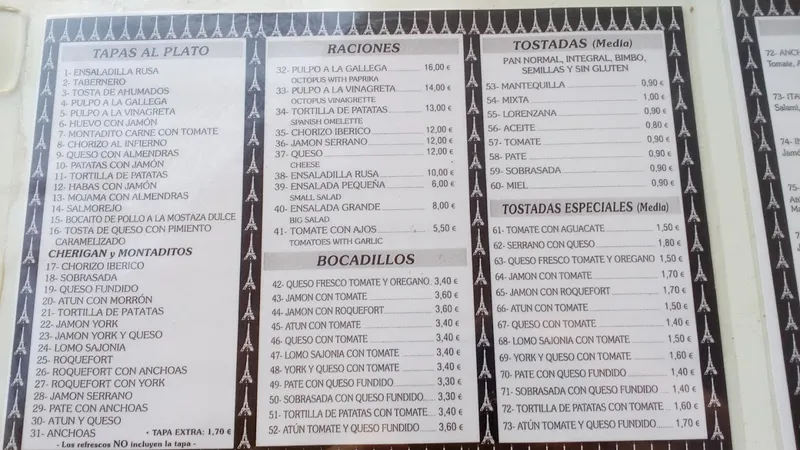 menu 1 of Café París