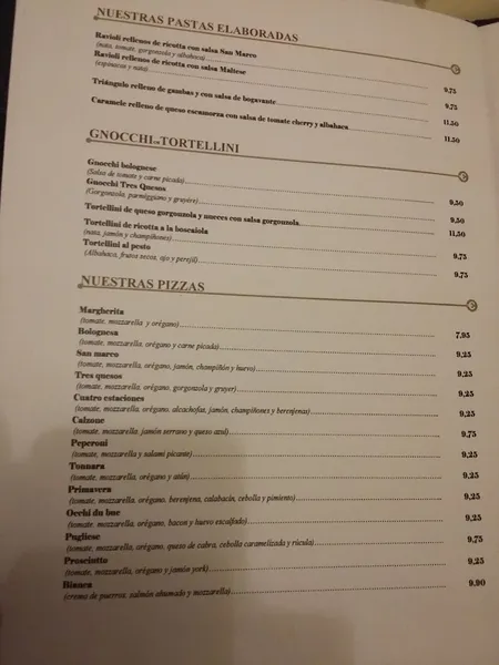 menu 2 of San Marco Nervión