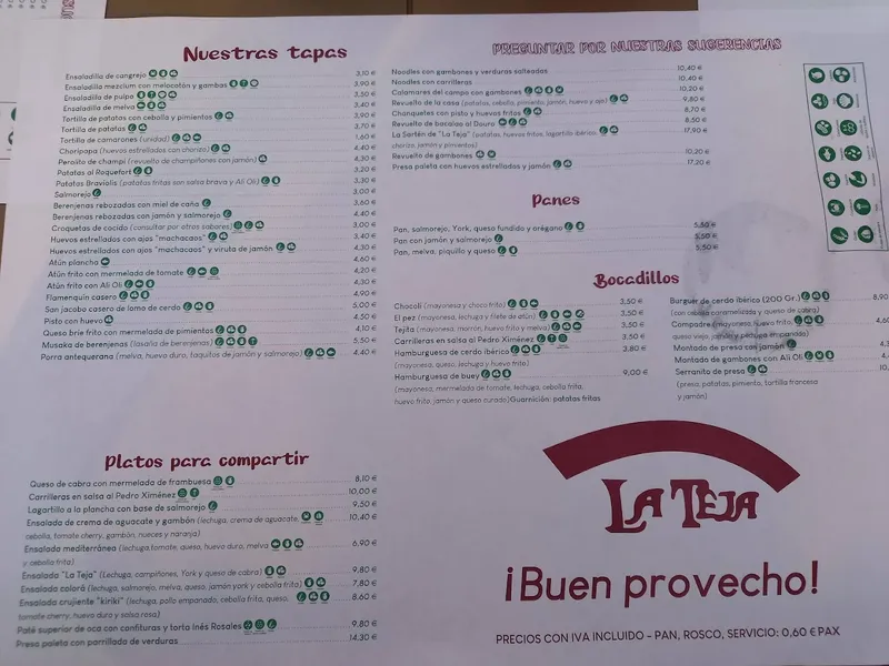 menu 1 of La Teja