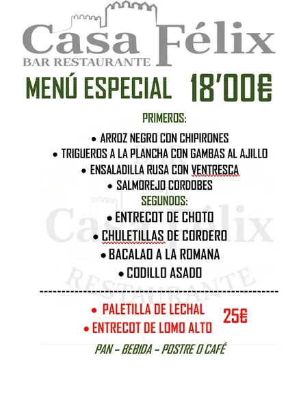 menu 2 of Casa Félix
