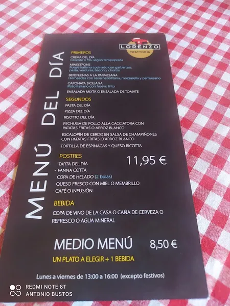 menu 1 of Lorenzo