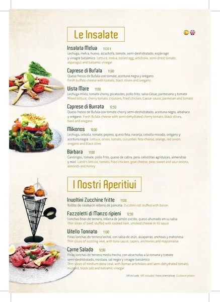 menu 1 of Pizzeria en Malaga • Bellavista Mare