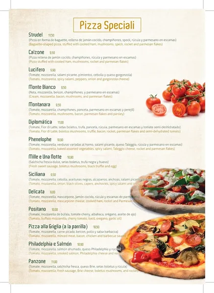 menu 2 of Pizzeria en Malaga • Bellavista Mare
