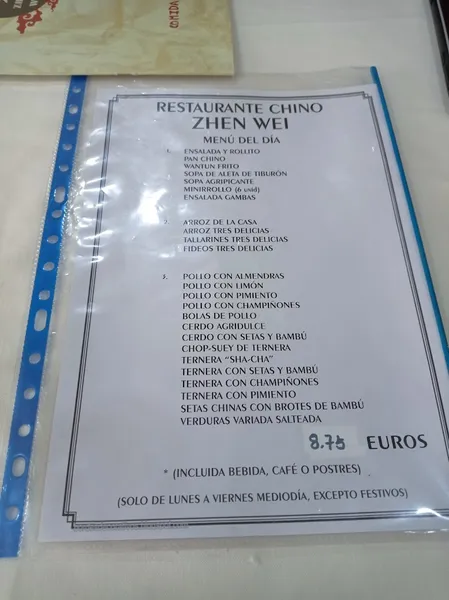 menu 0 of Restaurante Chino Zhen Wei
