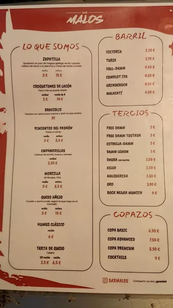menu 1 of Bar Malos