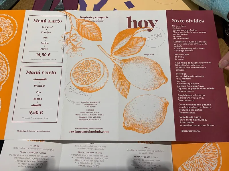 menu 2 of Restaurante Baobab