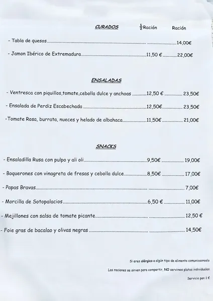 menu 0 of Restaurante El Descorche