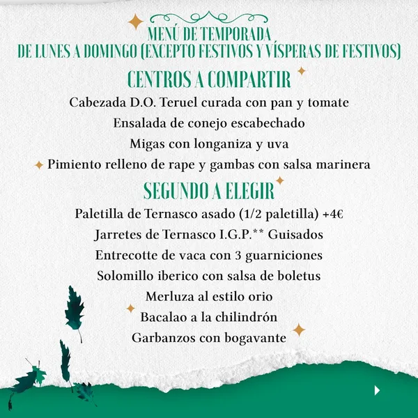 menu 0 of Restaurante La Rinconada de Lorenzo | Zaragoza