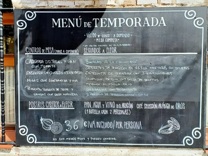 menu 2 of Restaurante La Rinconada de Lorenzo | Zaragoza