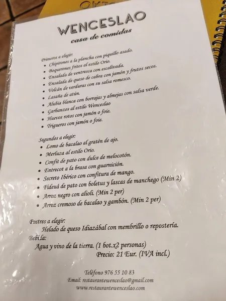 menu 1 of Restaurante Wenceslao