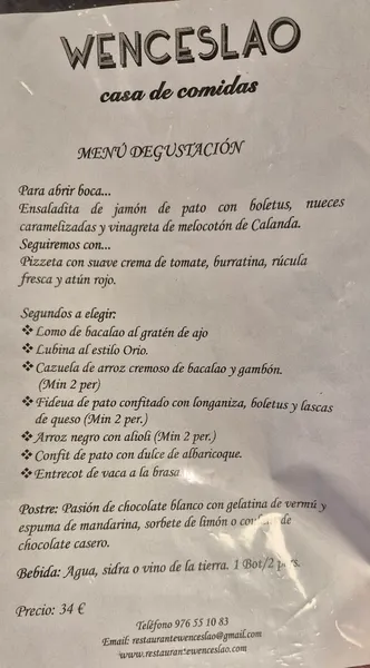 menu 2 of Restaurante Wenceslao