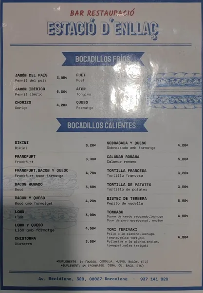 menu 1 of Restaurant Estacio D'enllaç