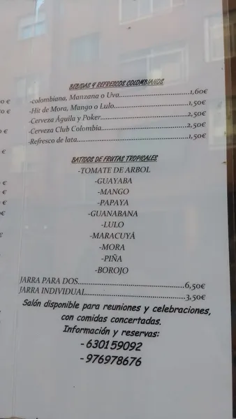 menu 1 of Los Sabores de mi Tierra